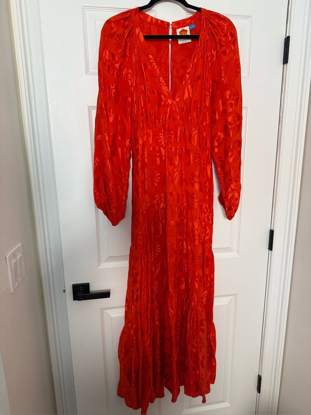 FARM RIO LONG SLEEVE JACQUARD V NECK MAXI DRESS LARGE - Picture 4 of 8